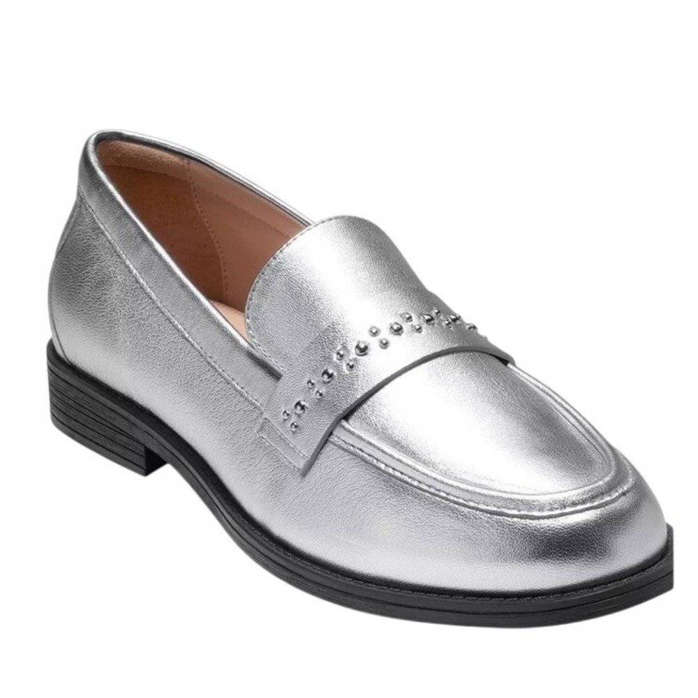 Cole Haan Stassi Embelished Metallic Silver Penny Loafers W31844 Womens 8B NWOT